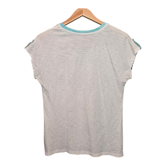 Chicos Top Womens Size Medium 1 Multicolor Stripe Short Sleeve Artsy Coastal - Picture 2 of 9